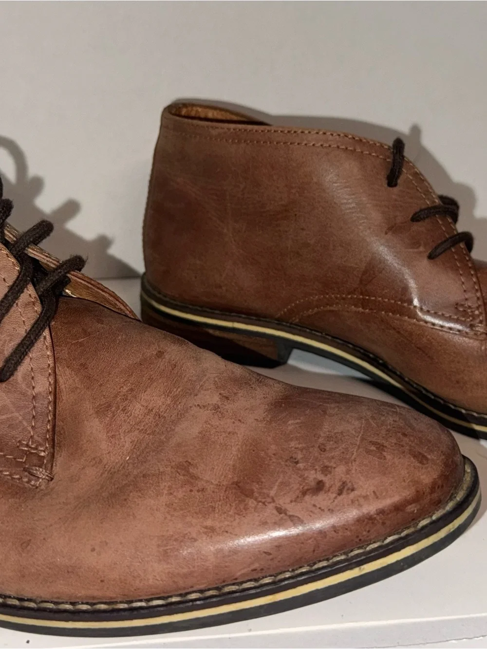 ALFANI MEN'S LEATHER BROWN CHUKKA SHOES ANKLE BOOTS JASON SZ 10 LACE UP